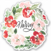 Sticker Belle aquarelle couronne de Noël Joyeux (Devant)