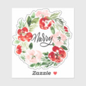 Sticker Belle aquarelle couronne de Noël Joyeux (Feuille)