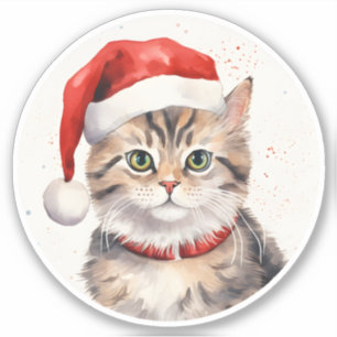 Sticker Belle Aquarelle Cute Cat Père Noël Lil Helper