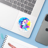Sticker Belle aquarelle femme Abstraite (Ordinateur portable avec iPhone)