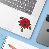 Sticker Belle aquarelle Fleur rouge Rose (Ordinateur portable avec iPhone)