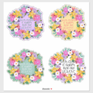 Sticker Belle Aquarelle Fleurs Wreath Psalm Citation