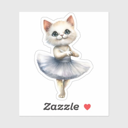Sticker Belle ballerine de chat blanc danse ballet (Feuille)