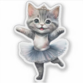 Sticker Belle ballerine de chat gris danse ballet (Devant)