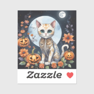 Sticker Belle Chat Halloween Lune Florale - Whimsical