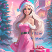 Sticker Belle fille de Noël rose 01 (Devant)