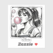 Sticker Belle fille rose, Bande dessinée, Noir & Blanc (Feuille)