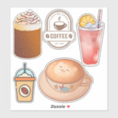 Sticker Belle image de dessin animé Drink Coffee Kawaii Sc (Feuille)