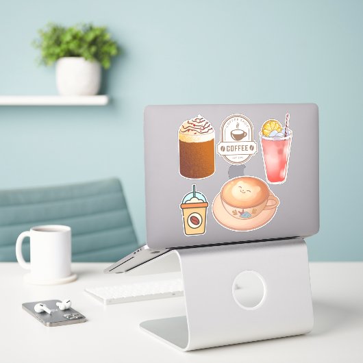 Sticker Belle image de dessin animé Drink Coffee Kawaii Sc (Ordinateur portable sur le bureau)