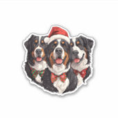 Sticker Belle Noël Bernese Mountain Dogs Santa Hat Hol (Devant)