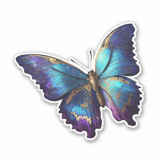 Sticker Belle papillon bleu avec des accents d'or (Devant)