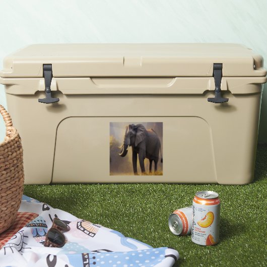 Sticker Belle peinture d'un éléphant dans sa nature (Glacière)