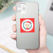 Sticker Belle Teddy Rouge et Blanc Etoiles Joyeux Noël (Téléphone)