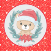 Sticker Belle Teddy Rouge et Blanc Etoiles Joyeux Noël (Recto)
