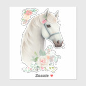 Sticker Belle tête de cheval blanc Boho Floral (Feuille)