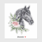 Sticker Belle tête de cheval noir Portrait d'aquarelle (Feuille)