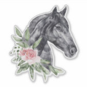 Sticker Belle tête de cheval noir Portrait d'aquarelle (Devant)