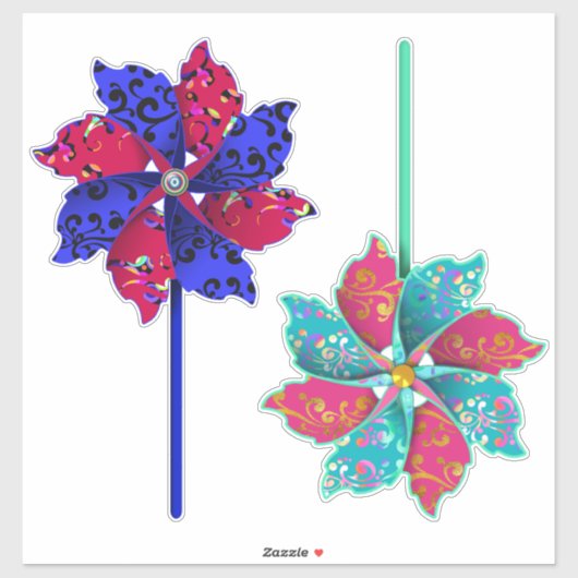 Sticker Belles Pinwheel Bleu et Aqua (Feuille)