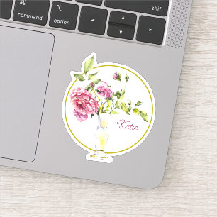 Sticker Belles roses roses et vase roses