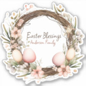 Sticker Bénédiction de Pâques Nom de famille Couronne Vint (Devant)