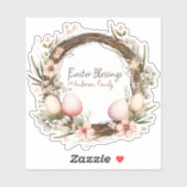 Sticker Bénédiction de Pâques Nom de famille Couronne Vint (Feuille)