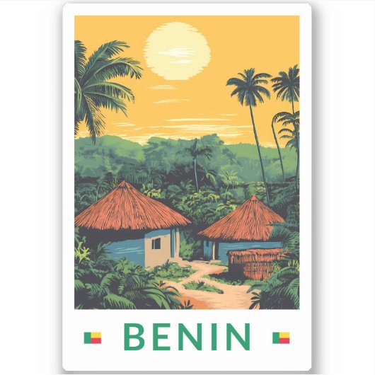 Sticker Bénin Sunset Illustration Voyage Art Vintage (Devant)