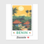 Sticker Bénin Sunset Illustration Voyage Art Vintage (Feuille)