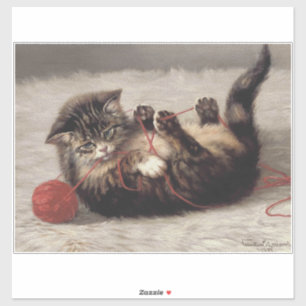 Sticker Berceau de chat, un chat jouant avec une pelote de