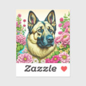 Sticker Berger allemand en Fleurs roses Ai Art (Feuille)