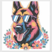 Sticker Berger allemand néon avec lunettes de soleil (Feuille)
