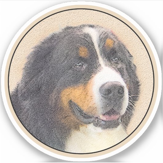 Sticker Bernese Mountain Dog 2 Peinture - Art original Chi (Devant)