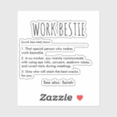 Sticker Bestie de travail Définition Drôle Nom personnalis (Feuille)