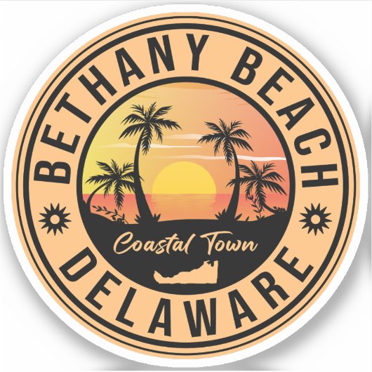 Sticker Bethany Beach Delaware Palmiers Retro Sunset 80s (Devant)