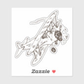 Sticker Bi-plans Art déco rugissant - simple esquissé. (Feuille)