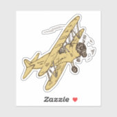 Sticker Bi-plans Art déco rugissant - simple jaune. (Feuille)