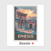 Sticker Bibliothèque Ephesus de Celsus Travel Art Vintage (Feuille)