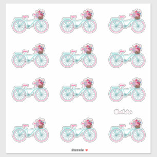 Sticker Bicyclettes Aqua et Rose avec Fleurs