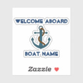 Sticker Bienvenue à bord Nom de bateau Ancre nautique (Feuille)