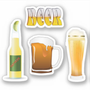 Sticker Bière en bouteille, Mug de bière, I Loer Bière