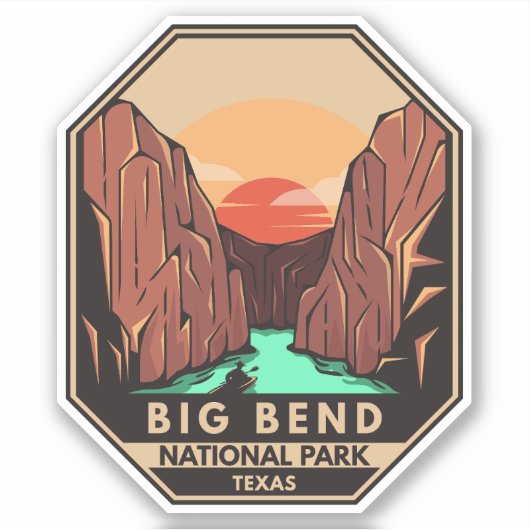 Sticker Big Bend National Park Kayak Retro Emblem (Devant)