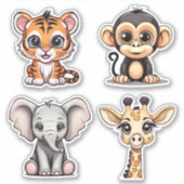 Sticker Big Eyed Kawaii Style Jungle Animal Set étanche (Devant)