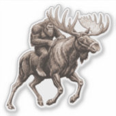 Sticker Bigfoot à cheval sur un orignal (Devant)