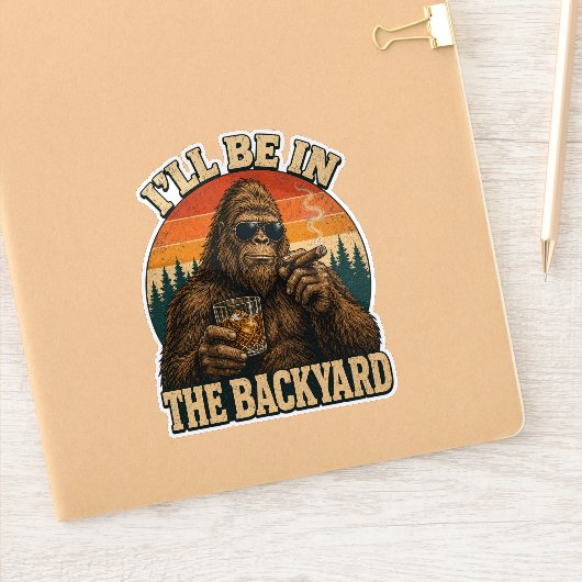 Sticker Bigfoot Backyard Whiskey & Cigar Retro Sunset (Carnet)