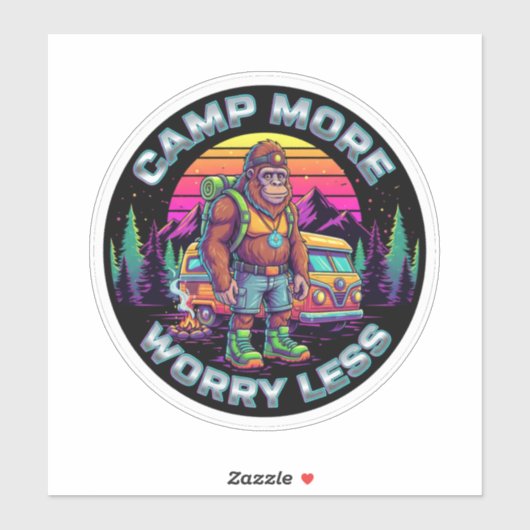 Sticker Bigfoot Camping-Camp Plus de Soucis Moins (Feuille)