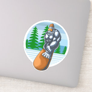Sticker Bigfoot faisant du snowboard sur les pistes