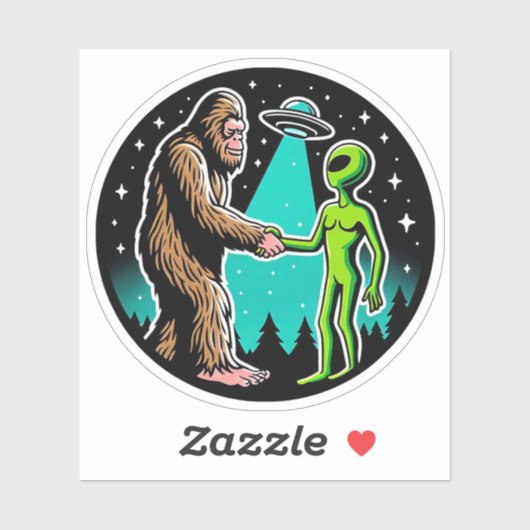 Sticker Bigfoot rencontre un Alien (Feuille)