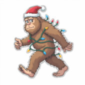 Sticker Bigfoot Santa Christmas Tree Lights Xmas Boys Men  (Devant)