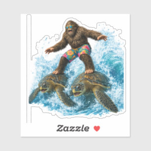 Sticker Bigfoot surfe sur deux tortues marines