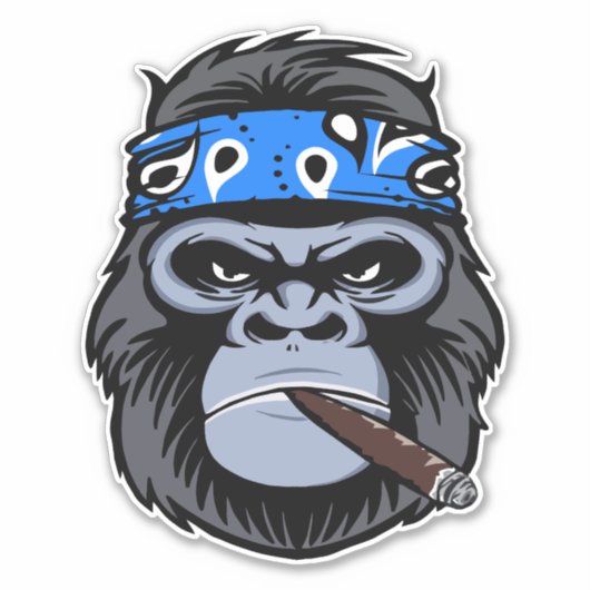 Sticker Biker gorilla singe fumer cigare art animal (Devant)
