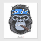 Sticker Biker gorilla singe fumer cigare art animal (Feuille)